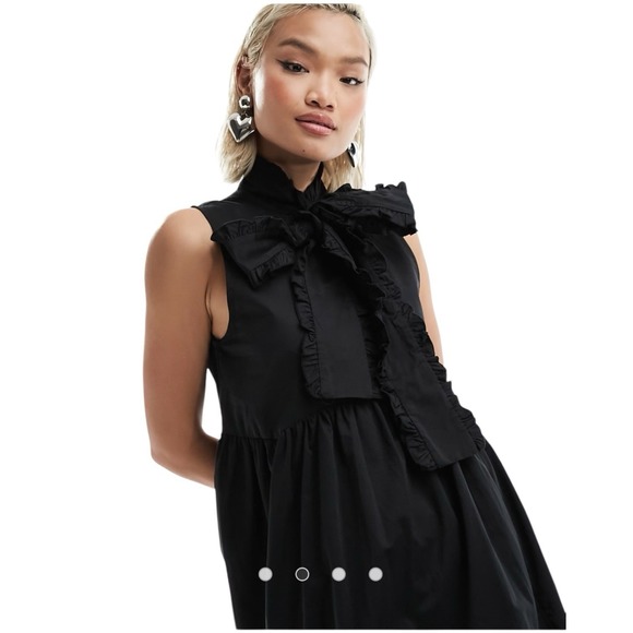 Sister Jane Dress Size XS Peggy Bow Neck Midi Black Swing Sleeveless New NWT - Picture 2 of 13